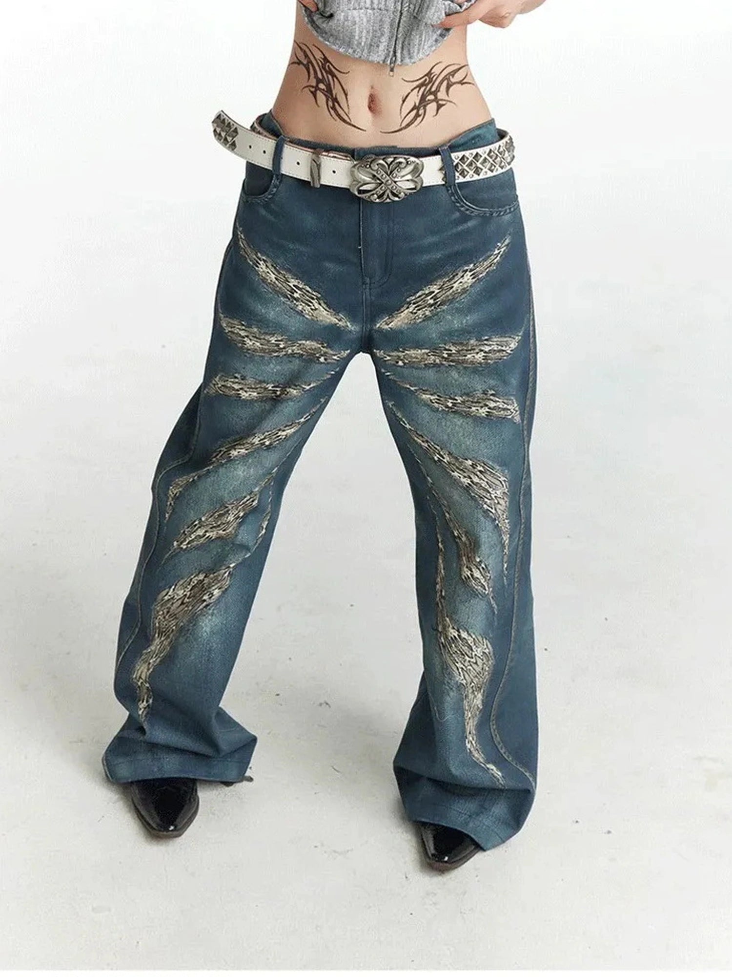 FayChui  Digital Camo Leopard Print Loose Jeans