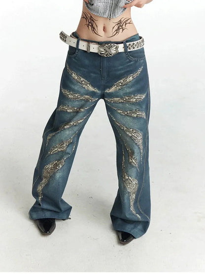 FayChui  Digital Camo Leopard Print Loose Jeans