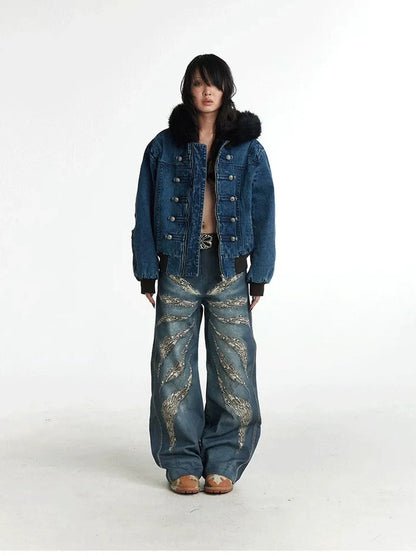 FayChui  Digital Camo Leopard Print Loose Jeans