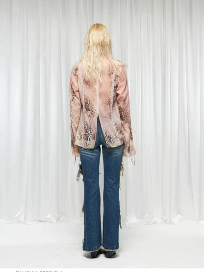 FayChui  Distressed Flared Jeans With Glittering Sequins