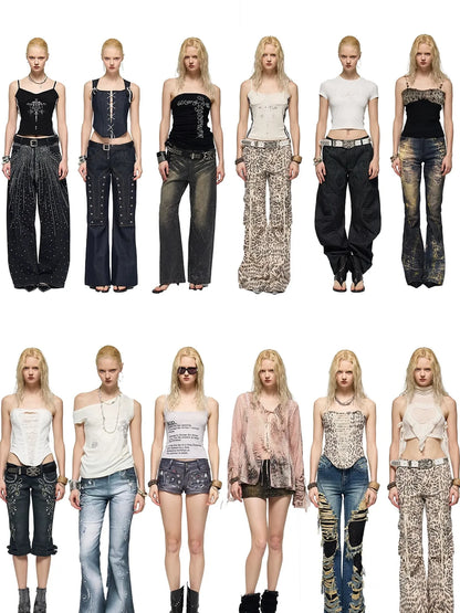 FayChui  Distressed Flared Jeans With Glittering Sequins