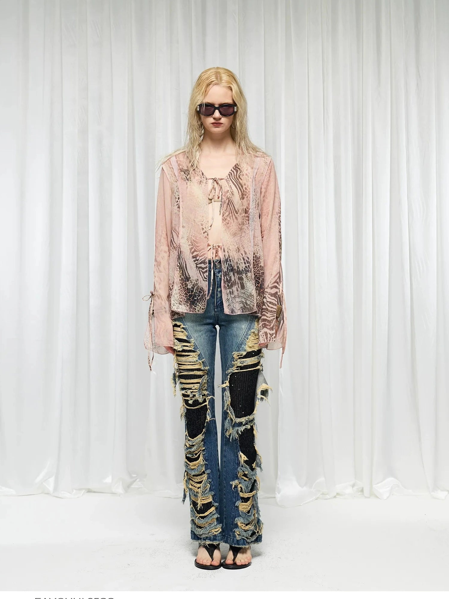 FayChui  Distressed Flared Jeans With Glittering Sequins