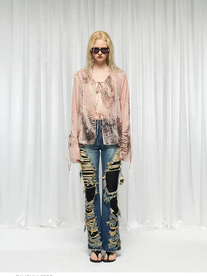 FayChui  Distressed Flared Jeans With Glittering Sequins