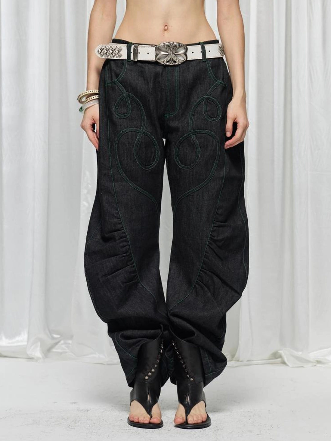 FayChui  Distressed Patchwork Love Bell Bottom Jeans