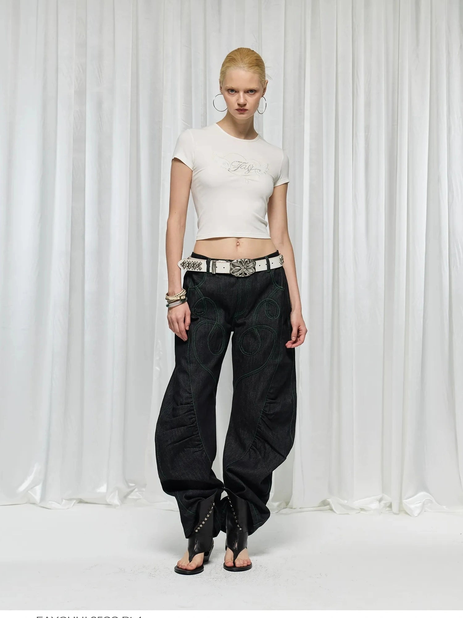 FayChui  Distressed Patchwork Love Bell Bottom Jeans