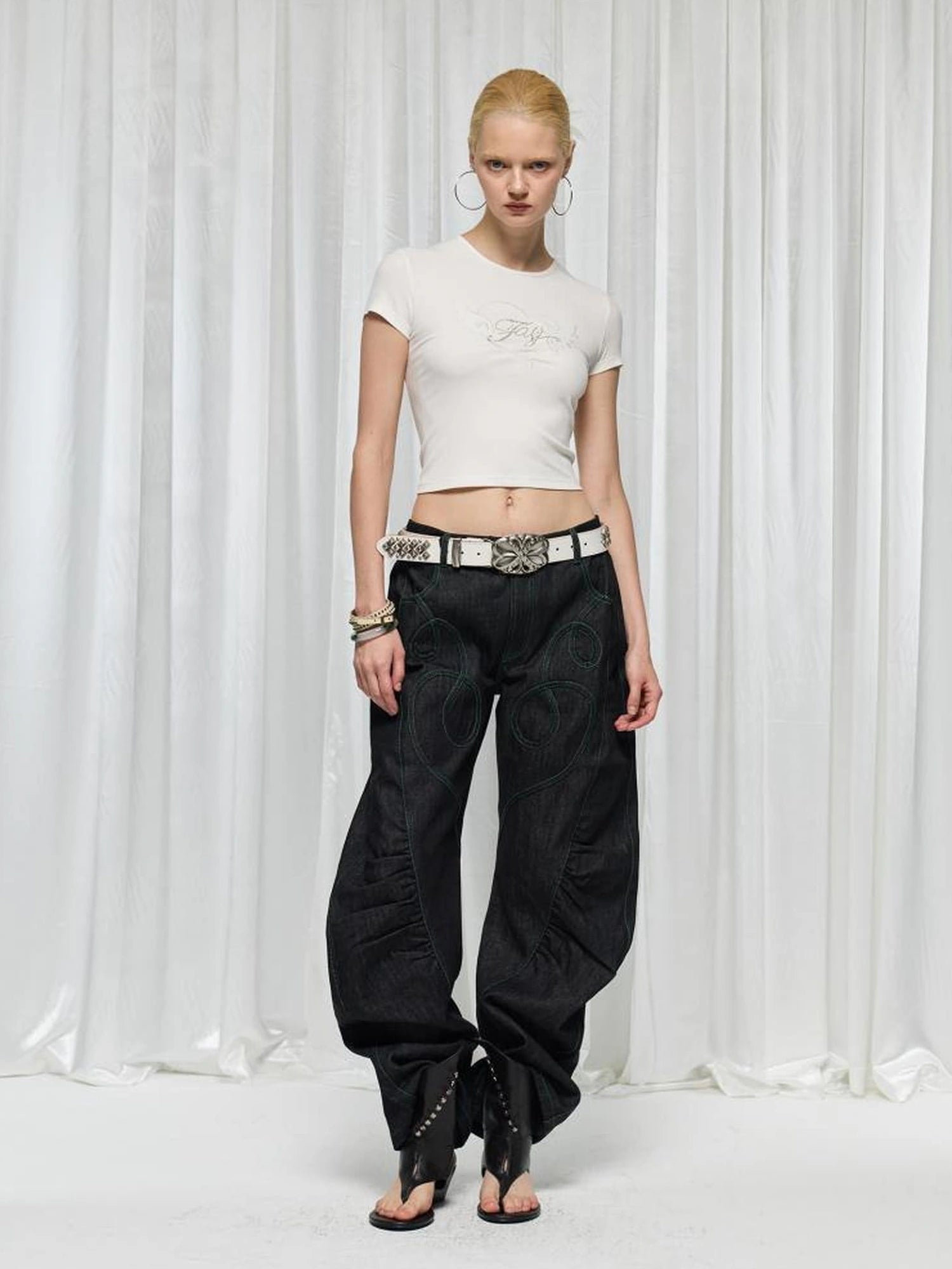 FayChui  Distressed Patchwork Love Bell Bottom Jeans