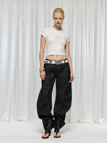 FayChui  Distressed Patchwork Love Bell Bottom Jeans