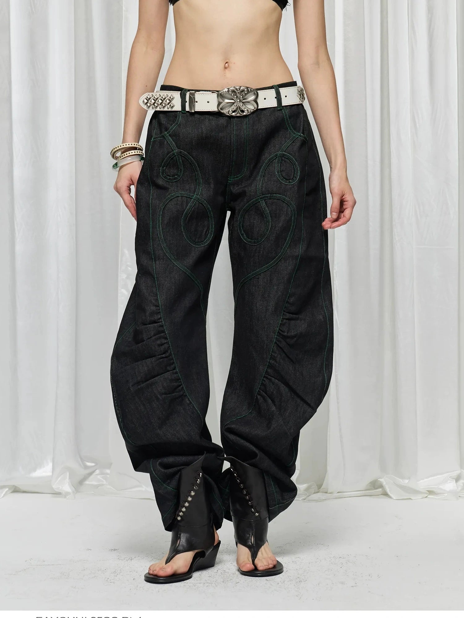 FayChui  Distressed Patchwork Love Bell Bottom Jeans