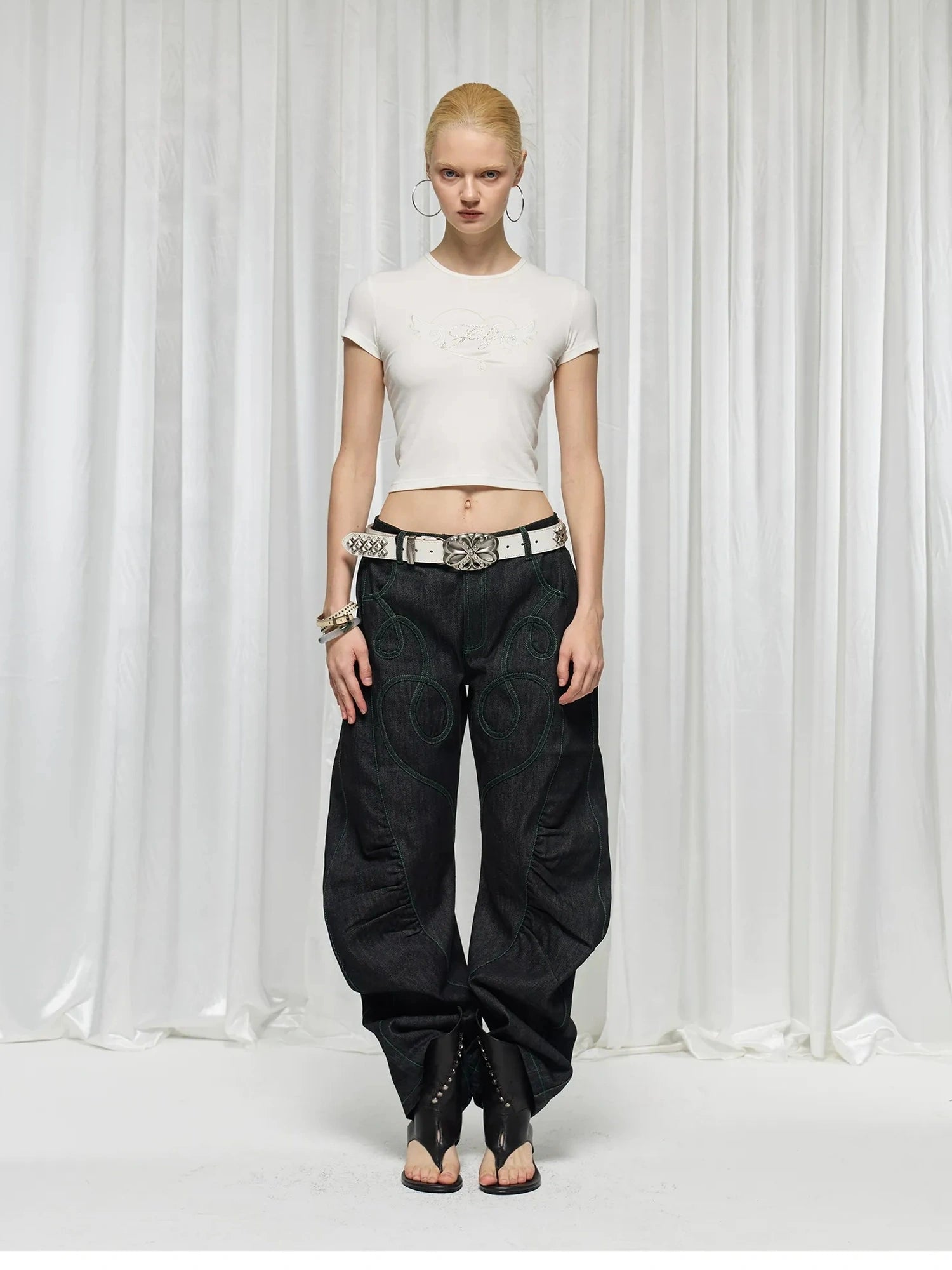 FayChui  Distressed Patchwork Love Bell Bottom Jeans