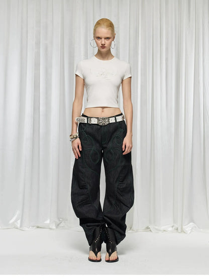 FayChui  Distressed Patchwork Love Bell Bottom Jeans