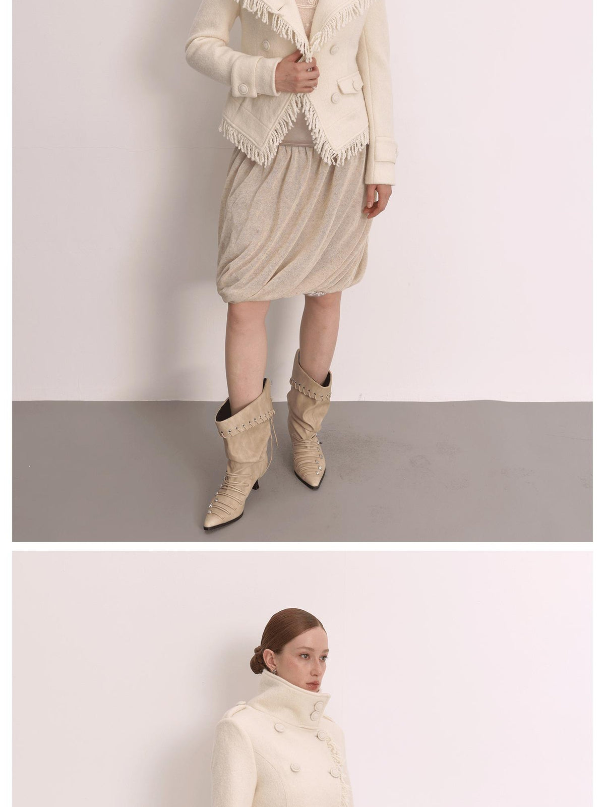 FayChui Elegant Fringe Double Breasted Stand Collar Wool Women&