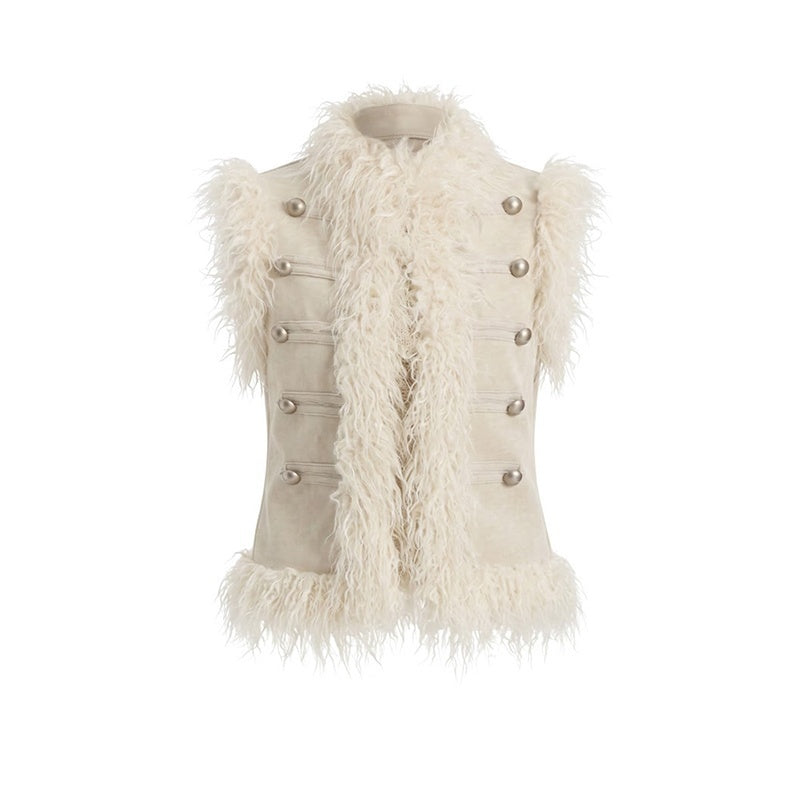FayChui_Feather_Trim_Court_Style_Stand_Collar_Spliced_Wool_Women&