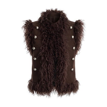 FayChui_Feather_Trim_Court_Style_Stand_Collar_Spliced_Wool_Women&