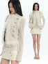 FayChui Feather Trim Court Style Stand Collar Spliced Wool Women&