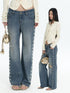 FayChui Floral Beaded Washed Distressed Low Rise Women&