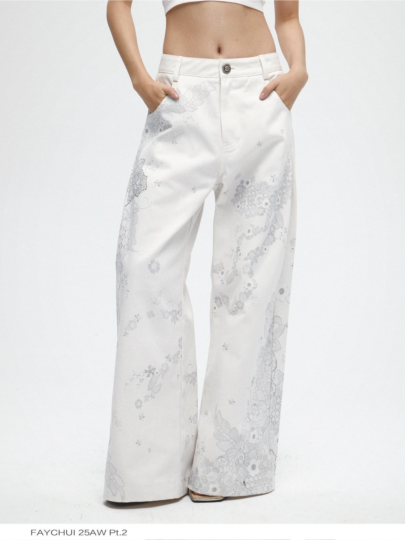 FayChui Floral Lace Asymmetric Digital Print Women&
