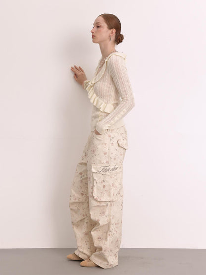 FayChui Floral Print Low Waist Cotton Cargo Women&