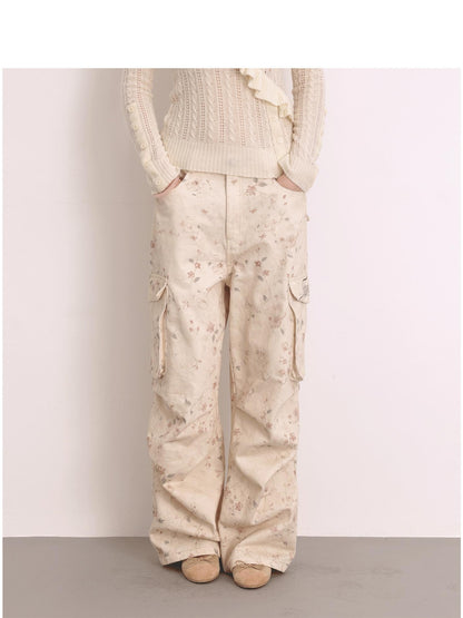 FayChui Floral Print Low Waist Cotton Cargo Women&