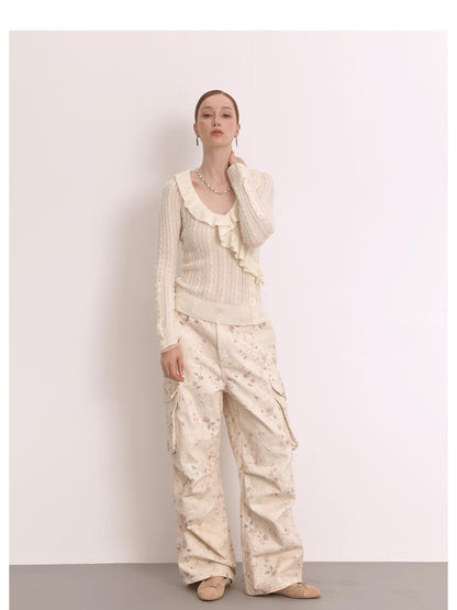 FayChui Floral Print Low Waist Cotton Cargo Women&