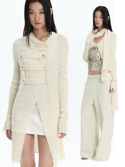 FayChui Fringe Knit V-neck Long Sleeve Women&