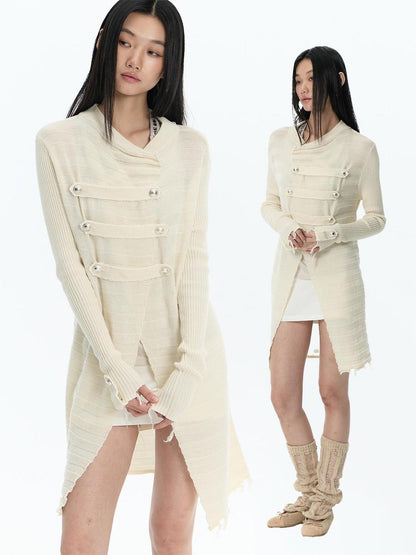 FayChui Fringe Knit V-neck Long Sleeve Women&