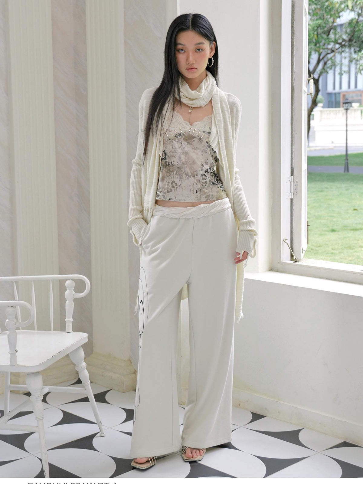 FayChui Fringe Knit V-neck Long Sleeve Women&