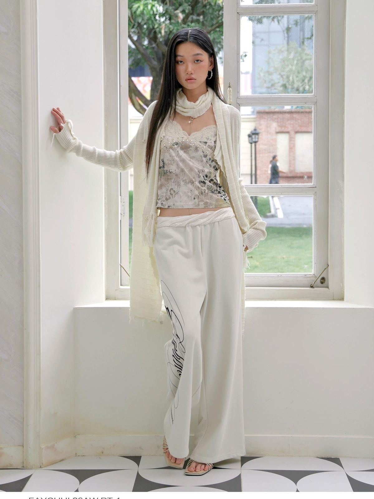 FayChui Fringe Knit V-neck Long Sleeve Women&