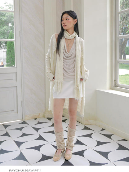 FayChui Fringe Knit V-neck Long Sleeve Women&