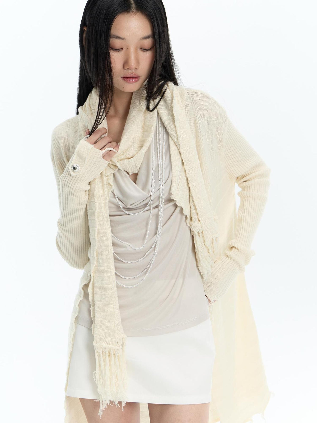 FayChui Fringed Knit Rectangular Solid Women&