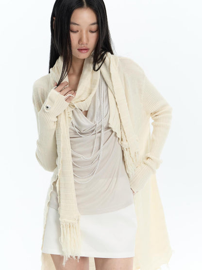 FayChui Fringed Knit Rectangular Solid Women&