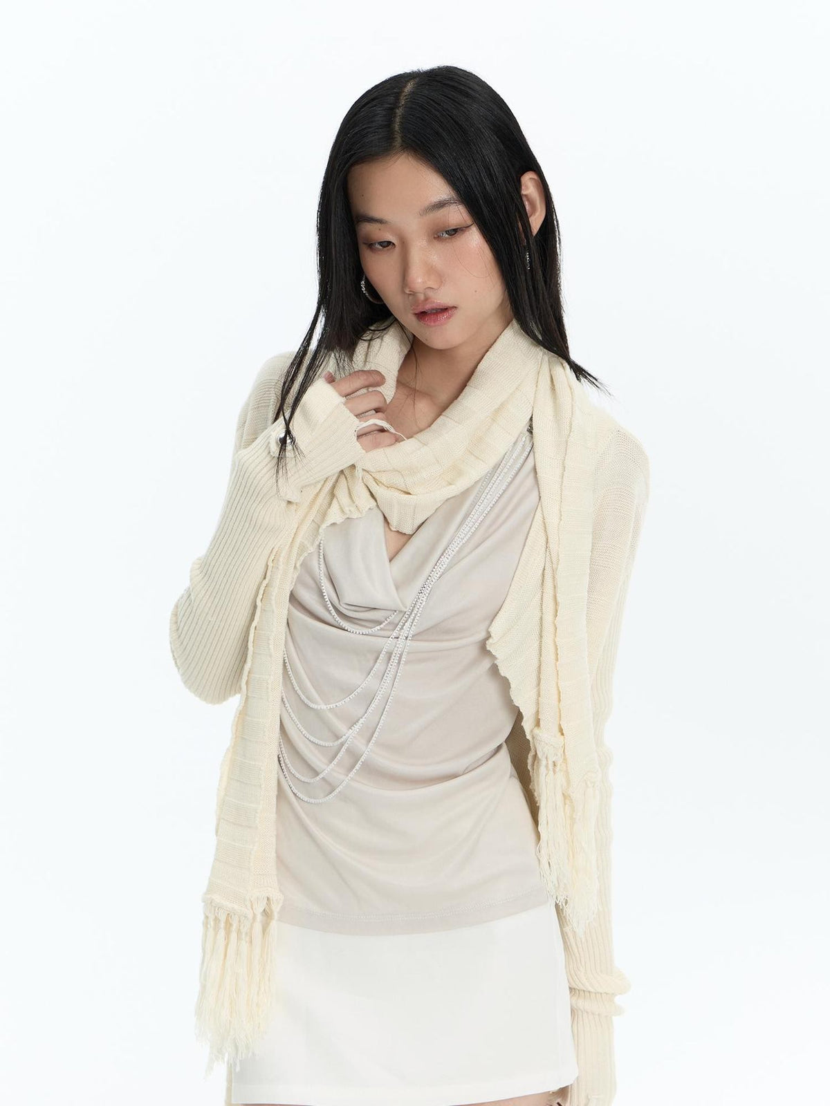FayChui Fringed Knit Rectangular Solid Women&