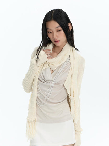 FayChui Fringed Knit Rectangular Solid Women&