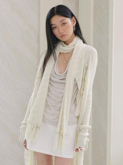 FayChui Fringed Knit Rectangular Solid Women&