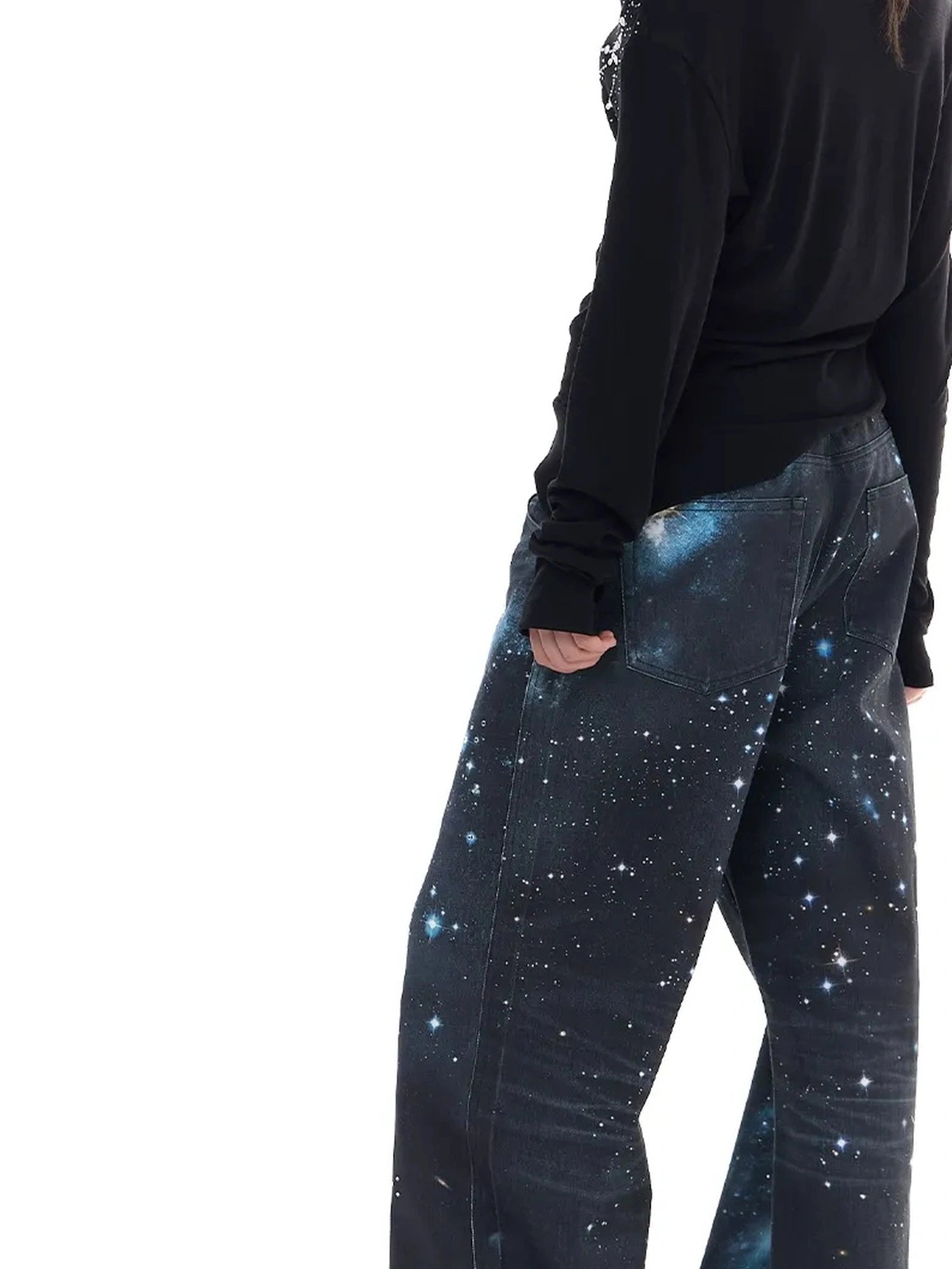 FayChui  Galaxy Print Wide Leg Pants With Starry Sequins
