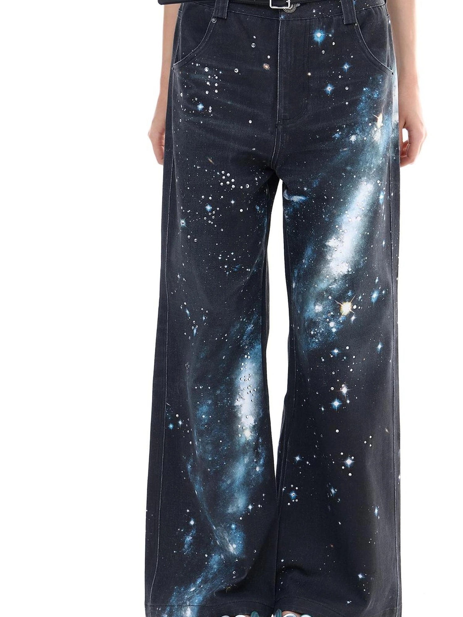FayChui  Galaxy Print Wide Leg Pants With Starry Sequins