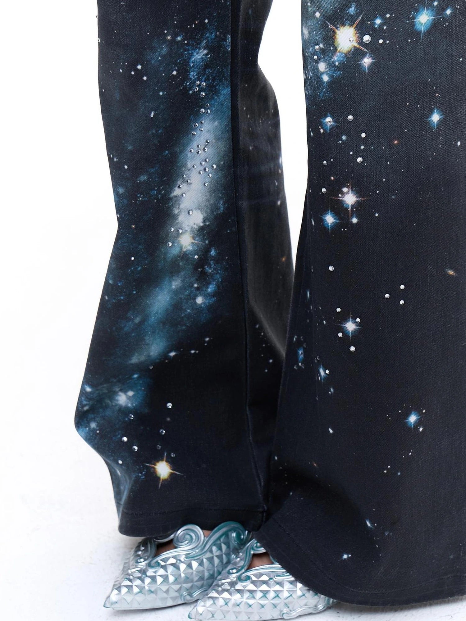 FayChui  Galaxy Print Wide Leg Pants With Starry Sequins