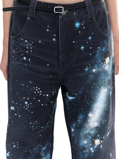 FayChui  Galaxy Print Wide Leg Pants With Starry Sequins