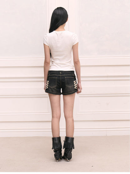 FayChui Gold Foil Print Chain Slim Women&