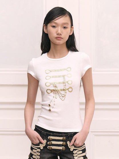 FayChui Gold Foil Print Chain Slim Women&