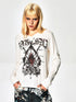 FayChui  Gothic Demon Rose Printed Long Sleeve V-neck T-shirt