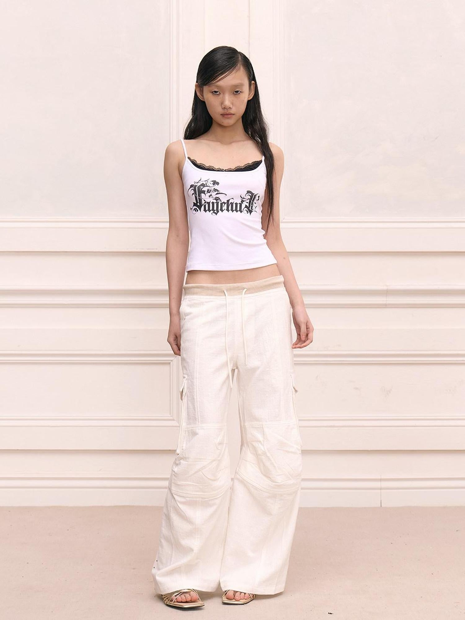 FayChui Gothic Letter Print Patchwork U Neck Women&