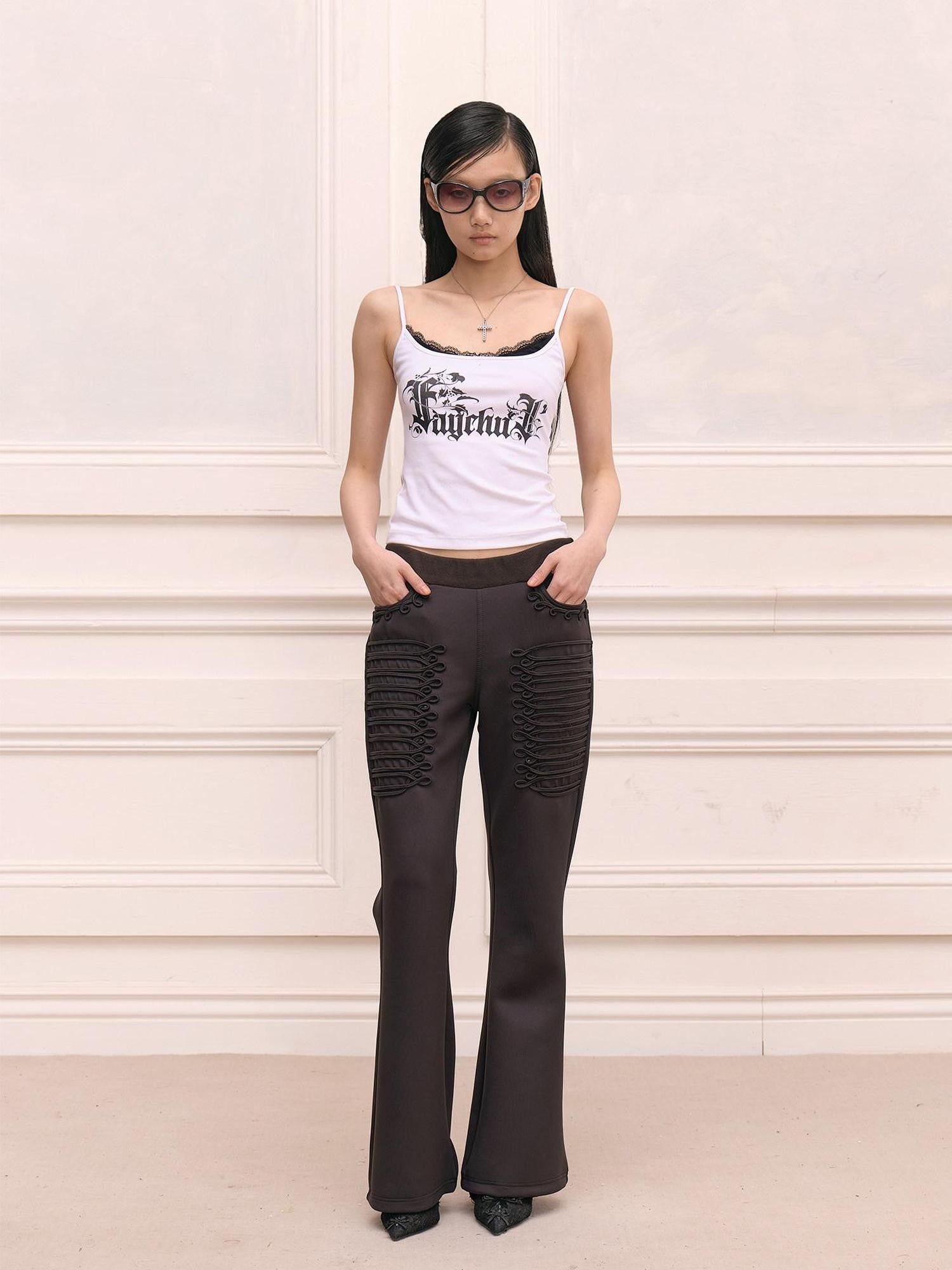 FayChui Gothic Letter Print Patchwork U Neck Women&