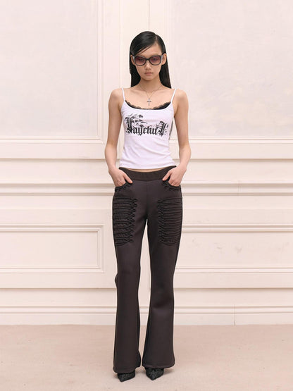 FayChui Gothic Letter Print Patchwork U Neck Women&