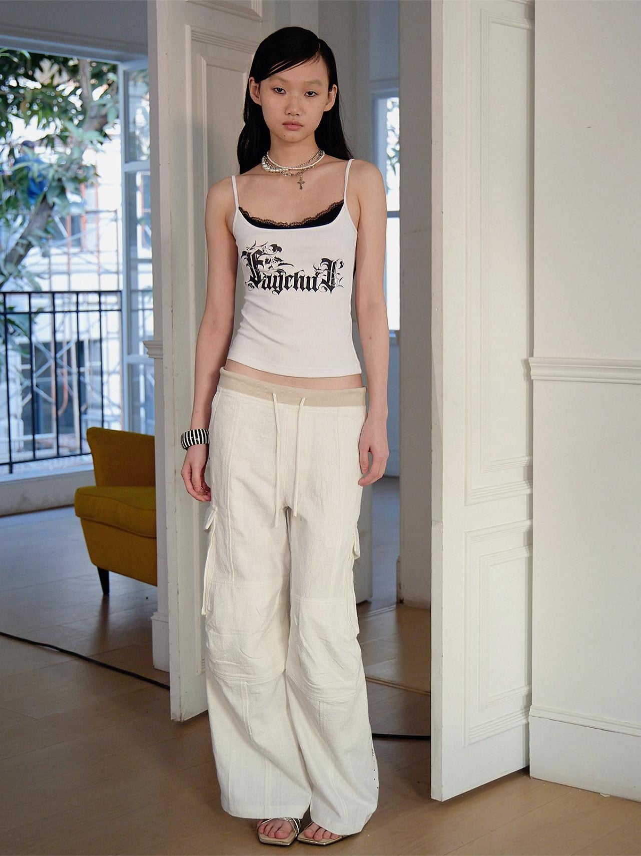FayChui Gothic Letter Print Patchwork U Neck Women&