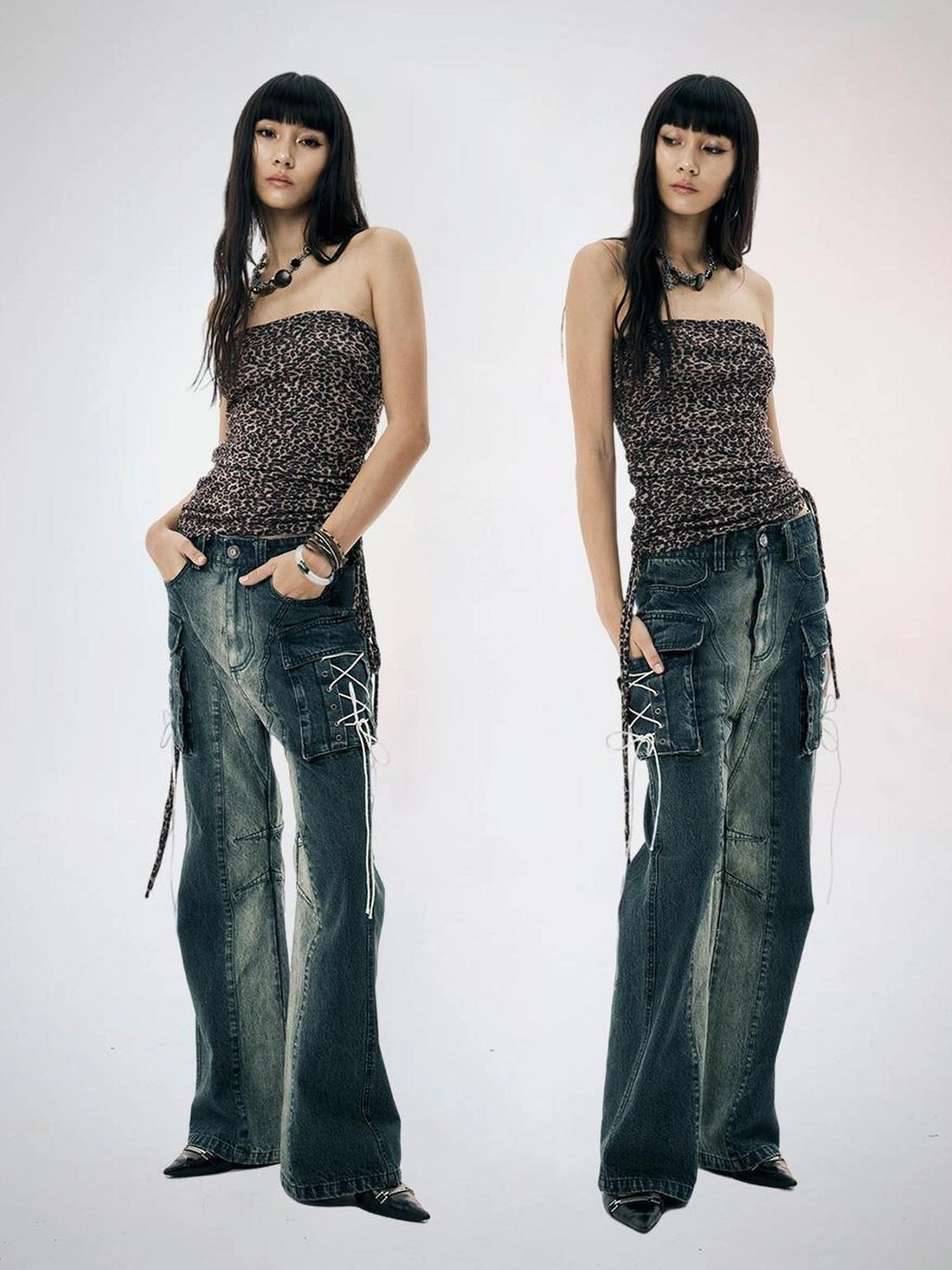 FayChui  Gradient Cargo Flare Jeans