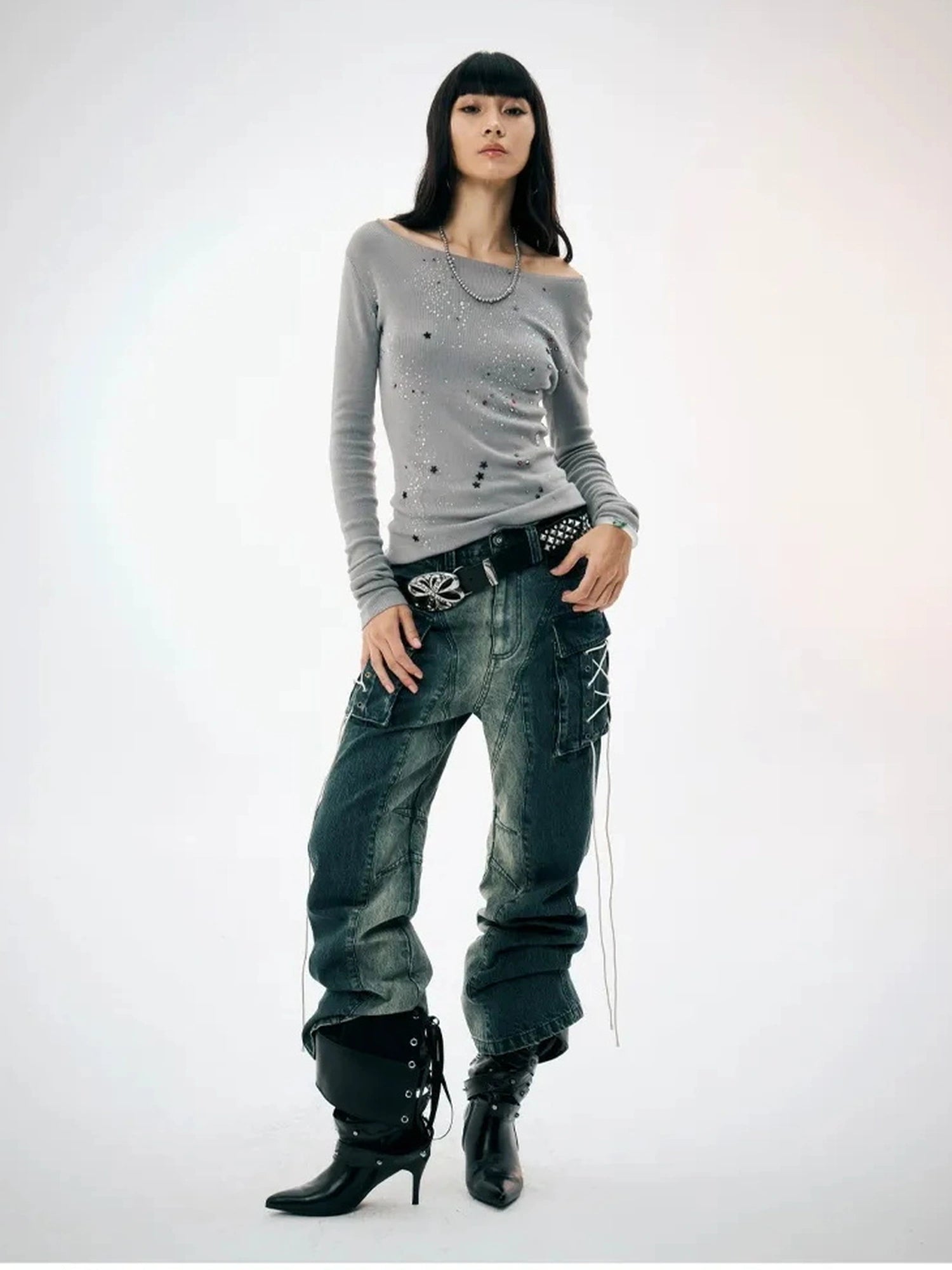 FayChui  Gradient Cargo Flare Jeans