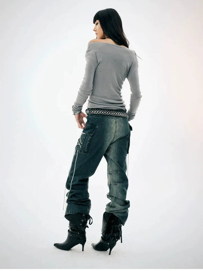 FayChui  Gradient Cargo Flare Jeans