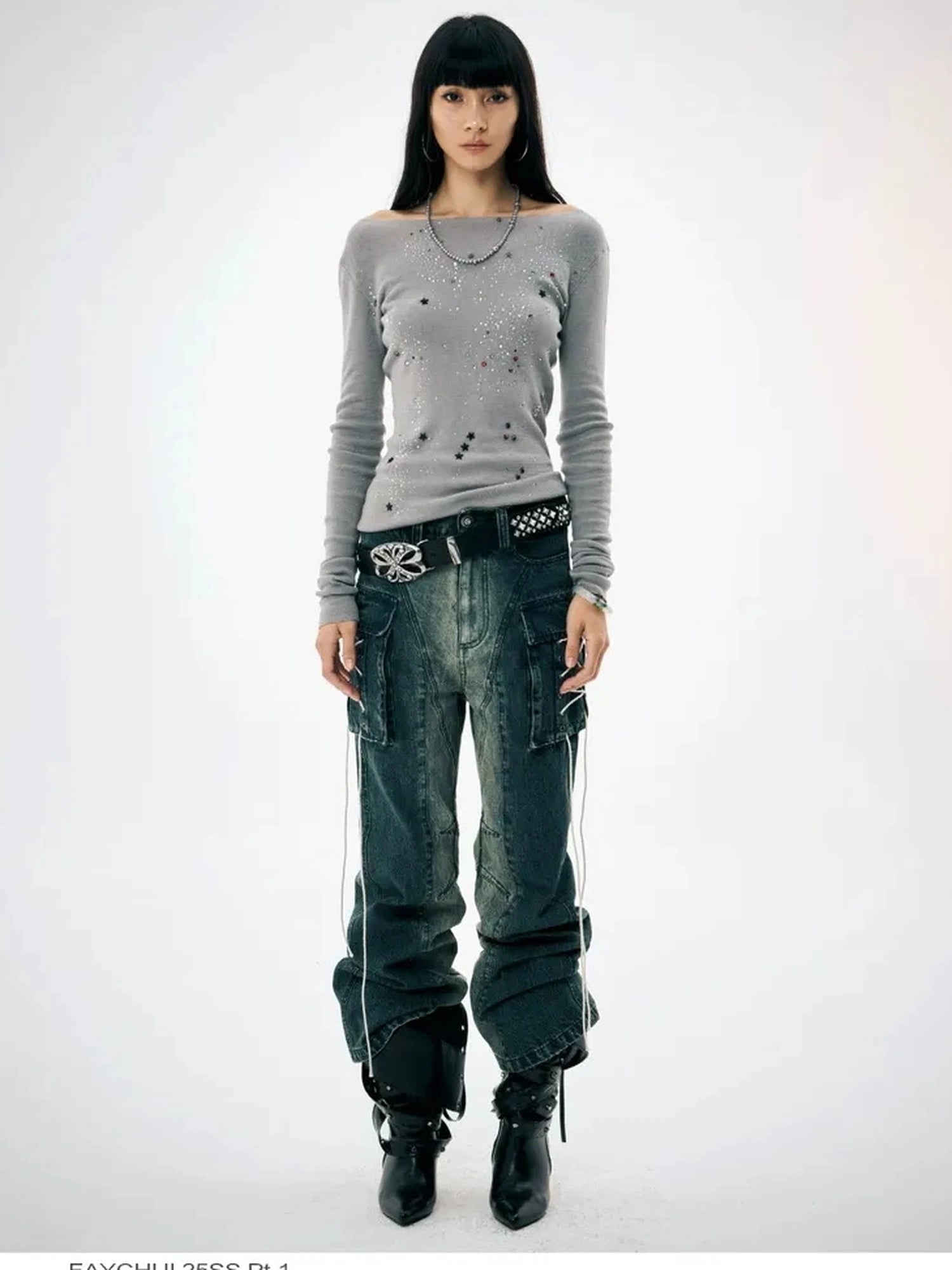 FayChui  Gradient Cargo Flare Jeans