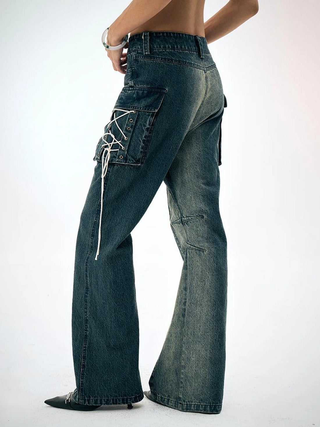 FayChui  Gradient Cargo Flare Jeans