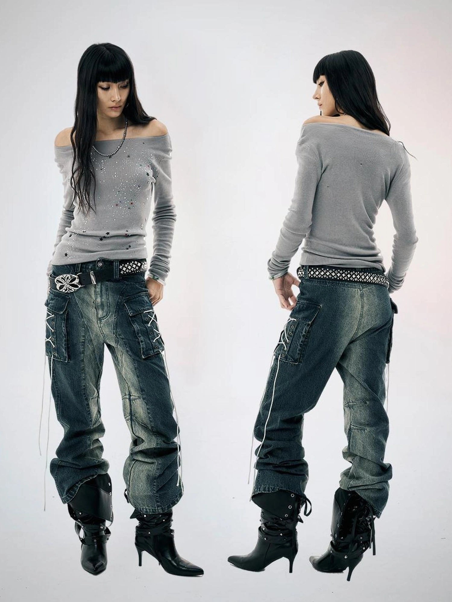 FayChui  Gradient Cargo Flare Jeans